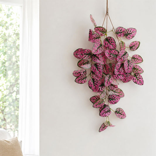 Pack of 6 x 60cm Artificial Pink Polka Dot Plant Hanging Bushes