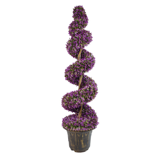 120cm Artificial Pair of Purple Leaf Spiral Topiary Trees Planters