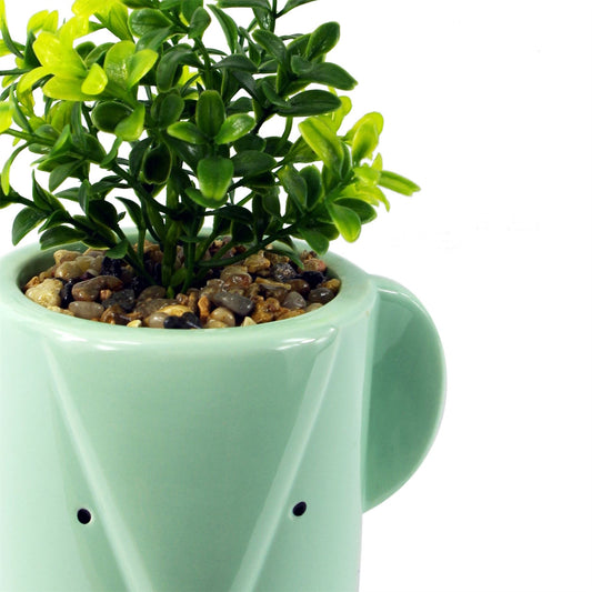 20cm Ceramic Blue Elephant Planter with Artificial Foliage Plant – image 2