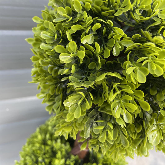 90cm Artificial Pair of Green Double Ball Topiary Trees