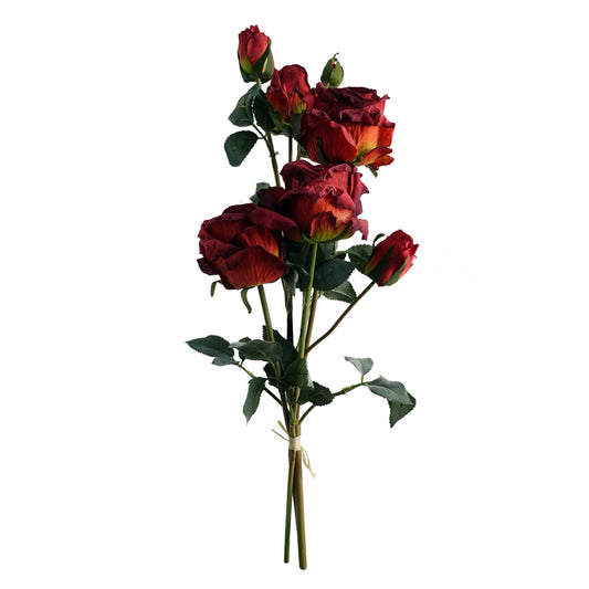 60cm Red Rose Artificial Flowers Spray 4 Flowers 3 Buds