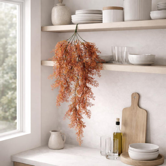 80cm Artificial Coral Fern Trailing Plant Autumn Orange Foliage – image 2