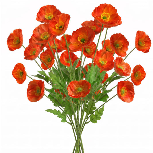 Pack of 6 x 60cm Artificial Red Poppy Sprays - 4 Flowers Each