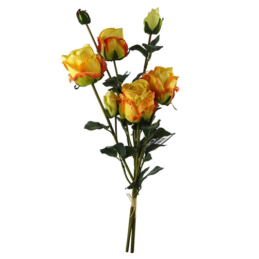60cm Yellow Rose Artificial Flowers Spray 4 Flowers 3 Buds