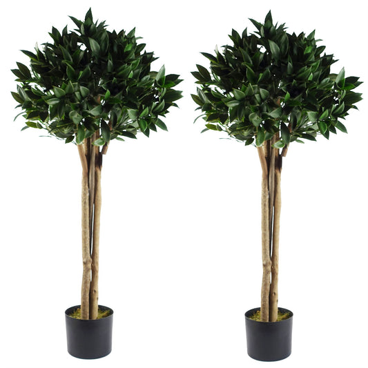 120cm Artificial Pair of Bay Tree Laurel UV Resistant Outdoor Topiary