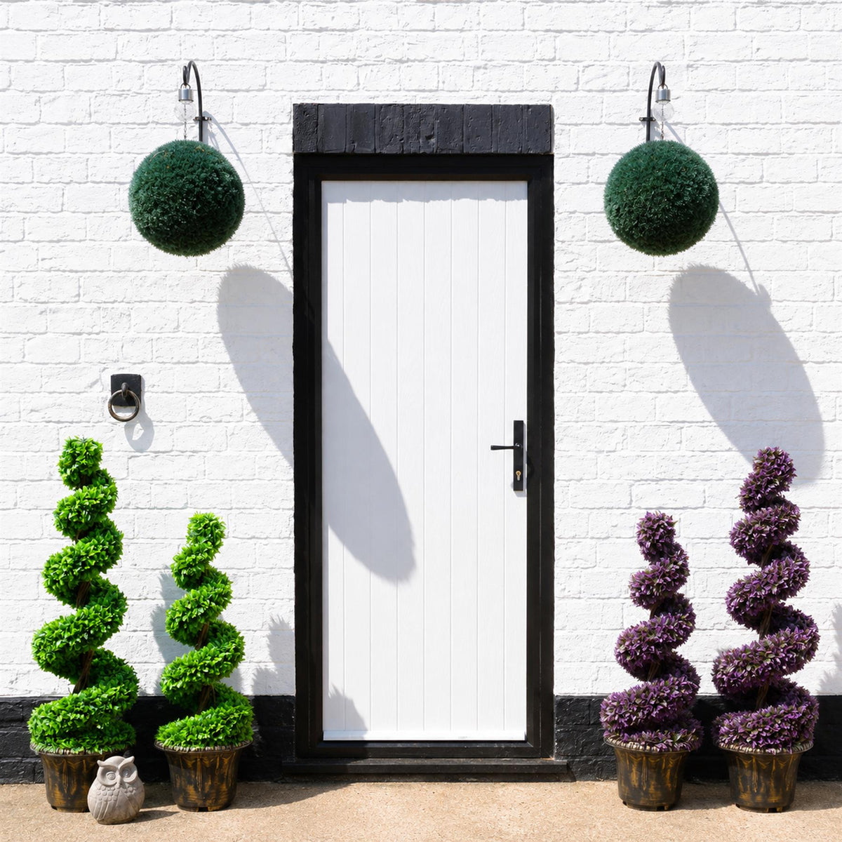 90cm Artificial Pair of Purple Leaf Spiral Topiary Trees with Planters