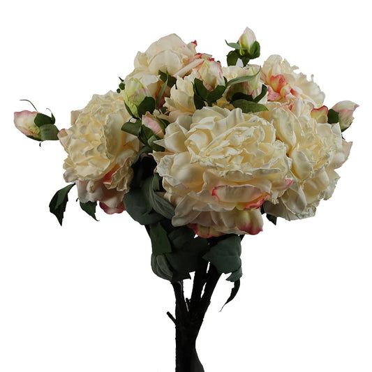 6 x 60cm Peony Artificial Flower Cream 6 flowers 18 buds