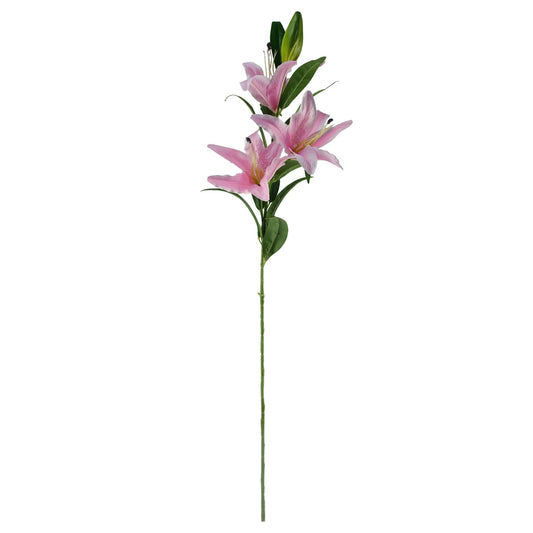 100cm Artificial Pink Lily and Fern Display Glass Vase – image 2