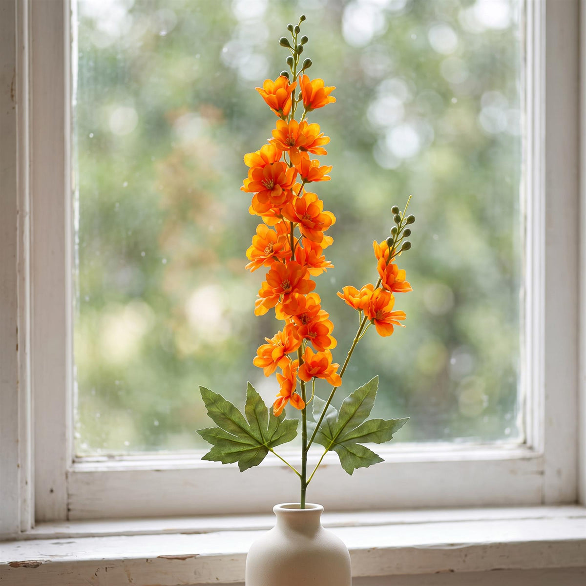 Pack of 6 x 85cm Artificial Orange Larkspur Flower Stems