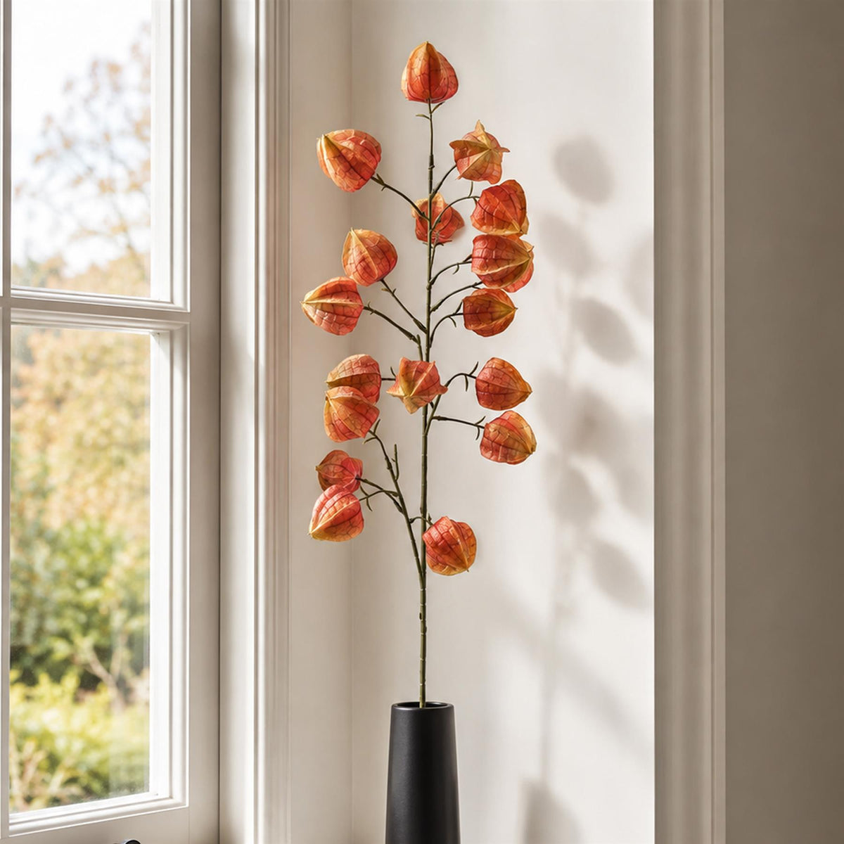 Pack of 6 x 100cm Artificial Orange Chinese Lantern Physalis Sprays
