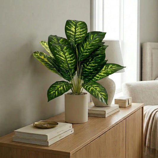 Pack of 6 x 60cm Artificial Dieffenbachia Style Stem Plant Green Variegated Faux Foliage