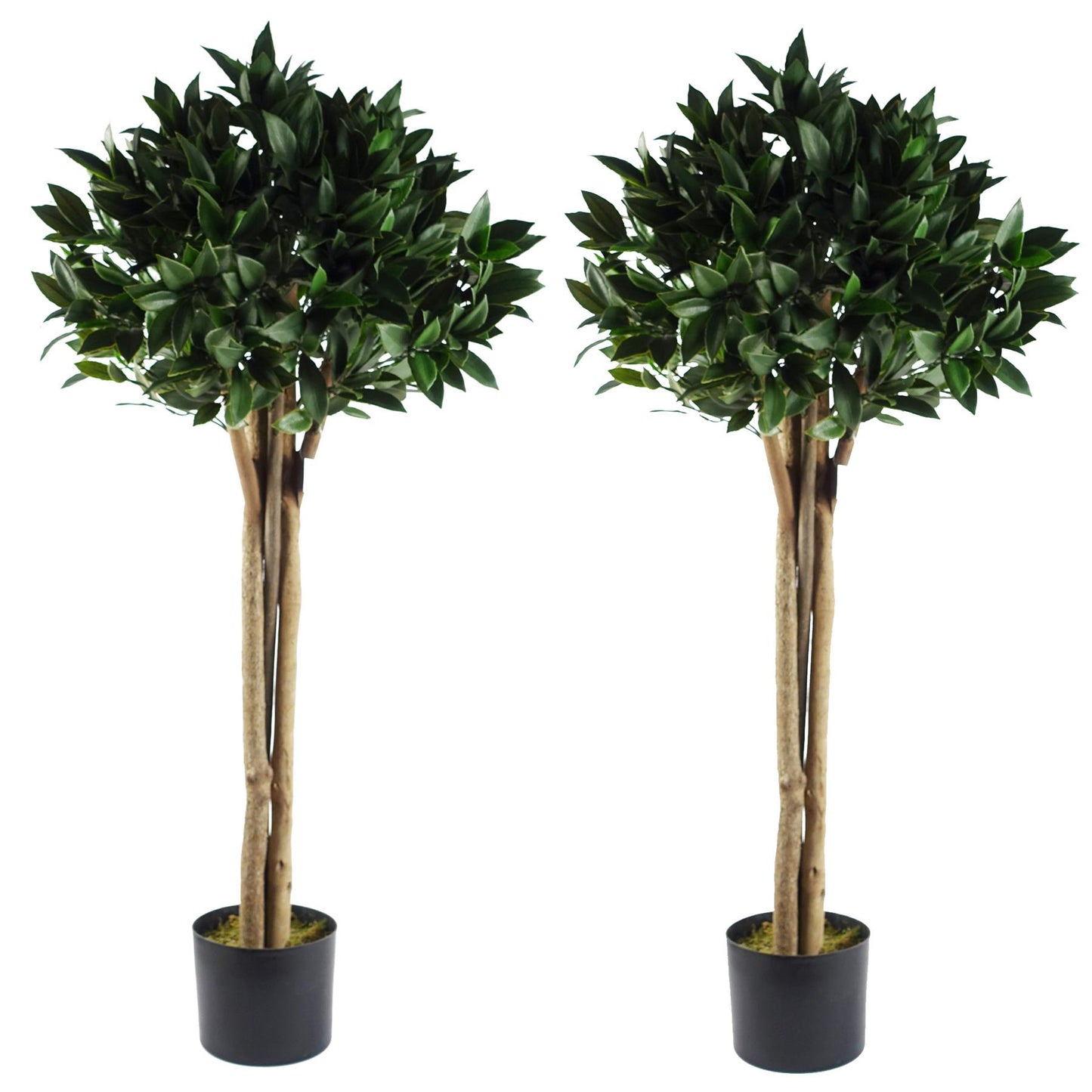 120cm Pair of Artificial Bay Leaf Laurel Tree Topiary Ball 4ft Tall