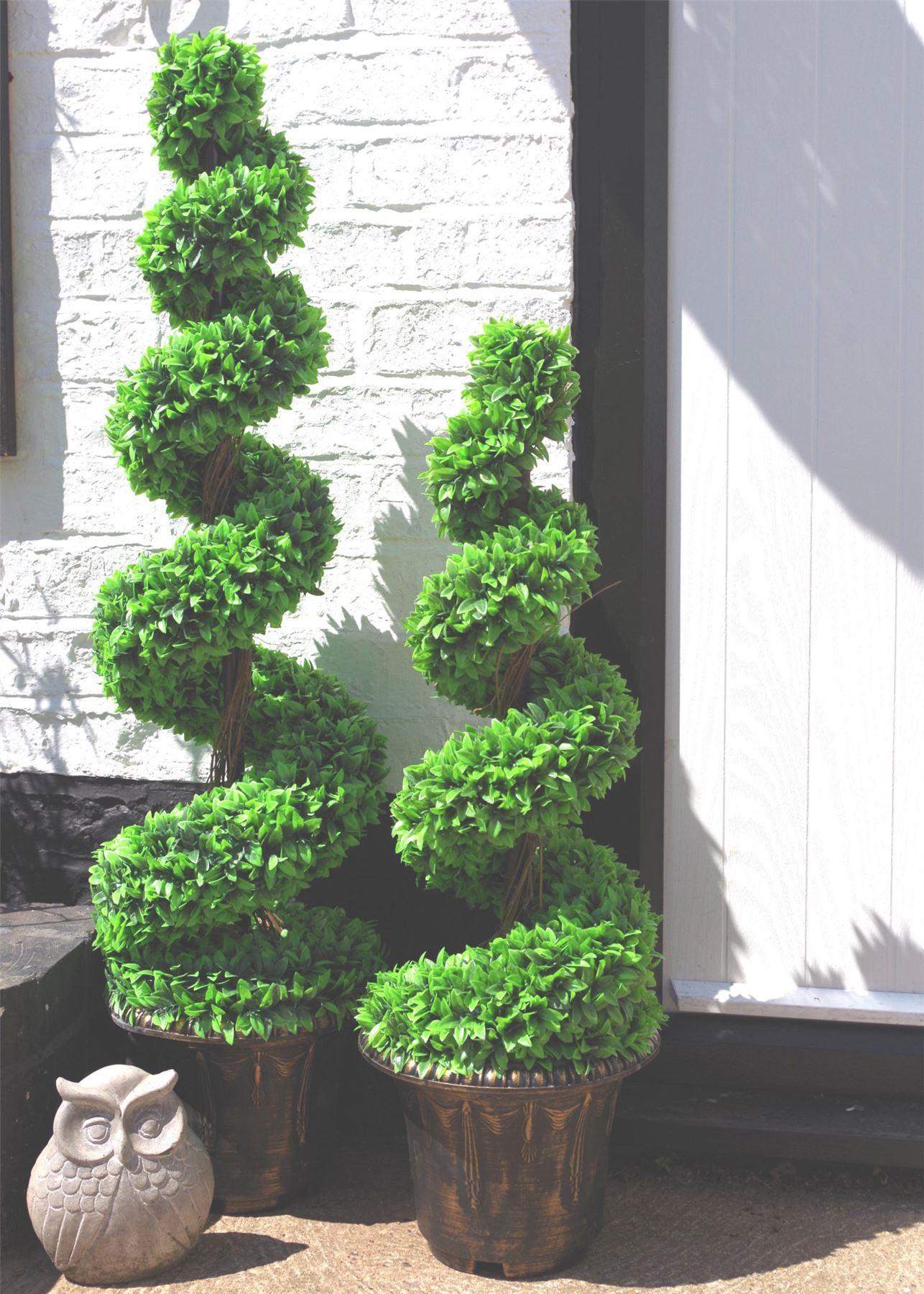 90cm Artificial Green Large Leaf Spiral with Decorative Planter