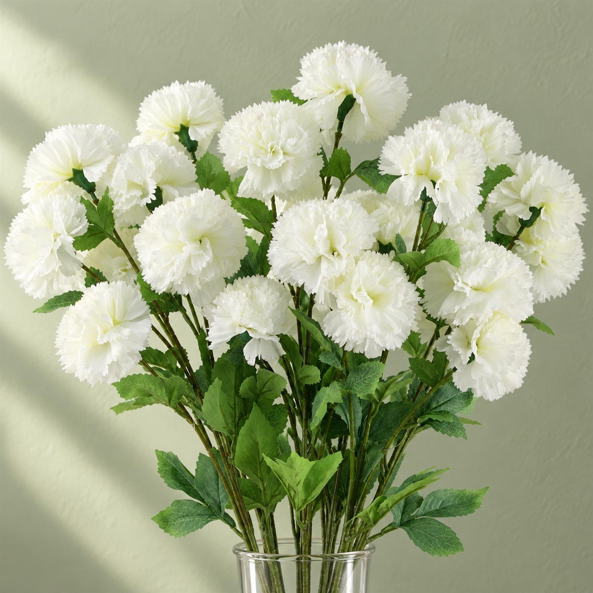 Pack of 6 x 70cm White Artificial Carnation Stem - 24 Flowers
