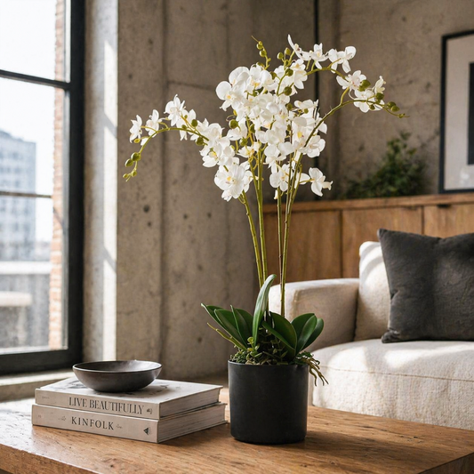 60cm Artificial Luxury Orchid Triple Stem White Realistic Plant – image 2