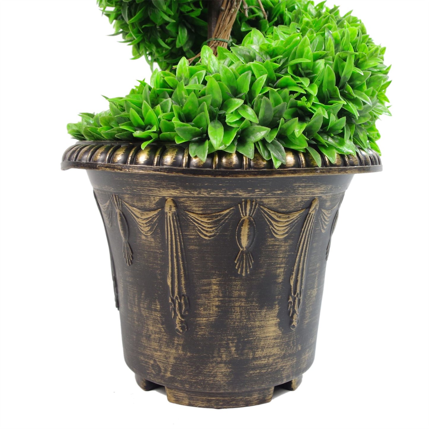 90cm Artificial Pair of Green Leaf Spiral Topiary Trees with Planters