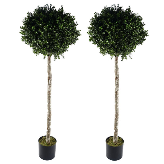 Artificial 140cm Pair of Buxus Ball Tree UV Resistant Outdoor Topiary