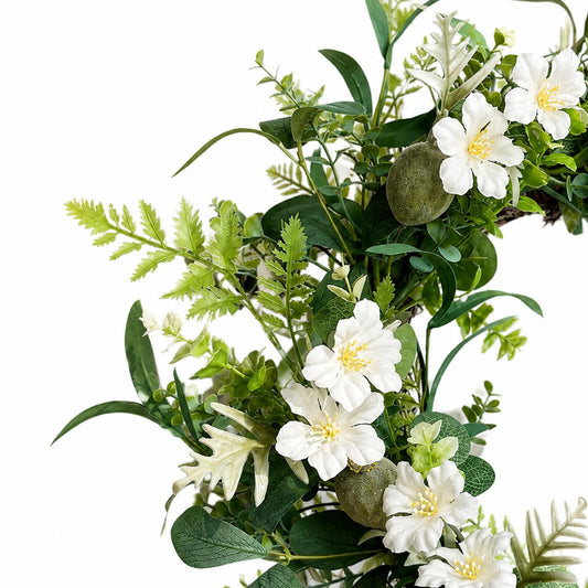 50cm Artificial White Spring Flower Wreath and 155cm Garland Set