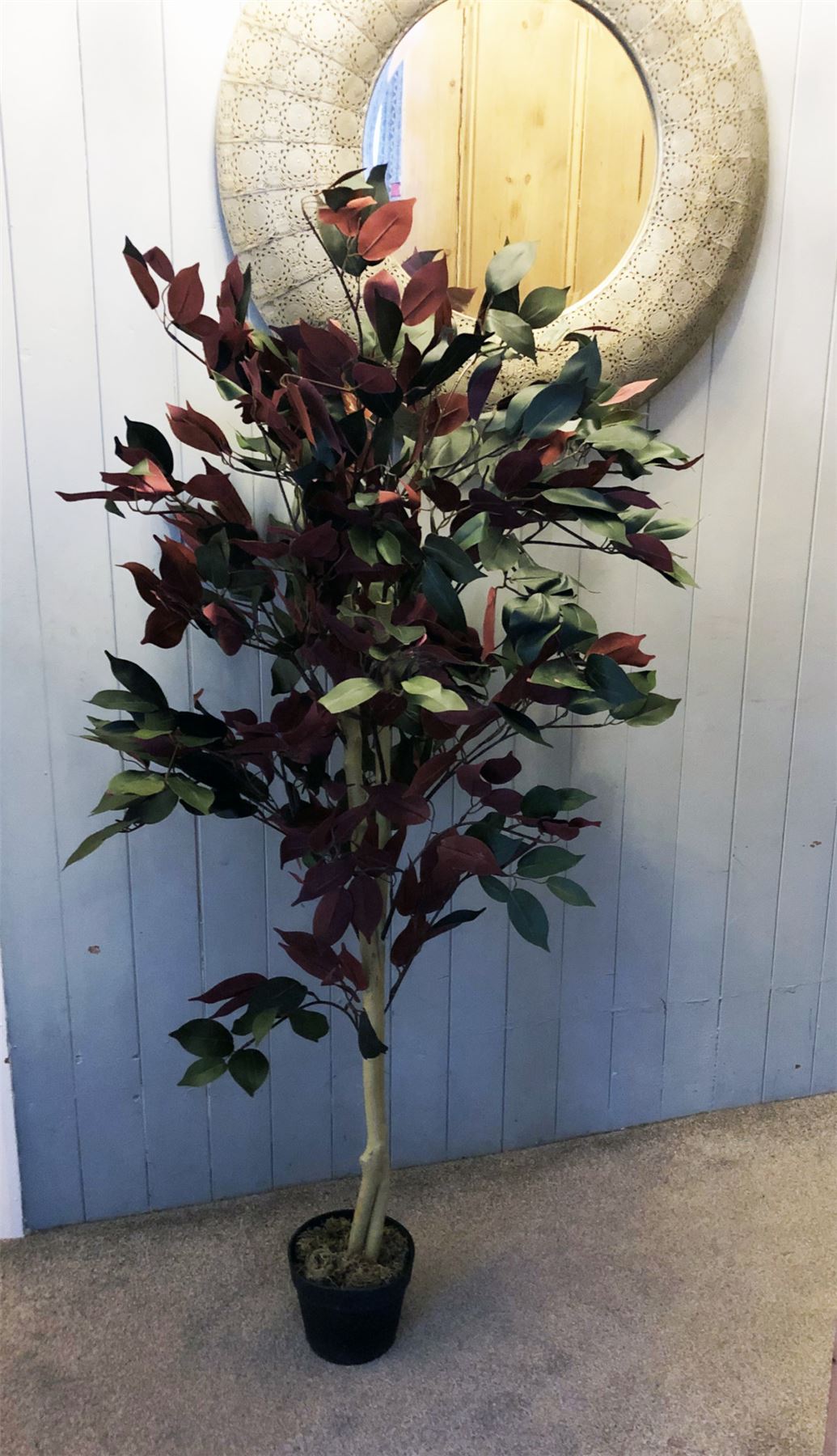 120cm Artificial Dark Red Green Ficus Plant Gold Planter – image 7