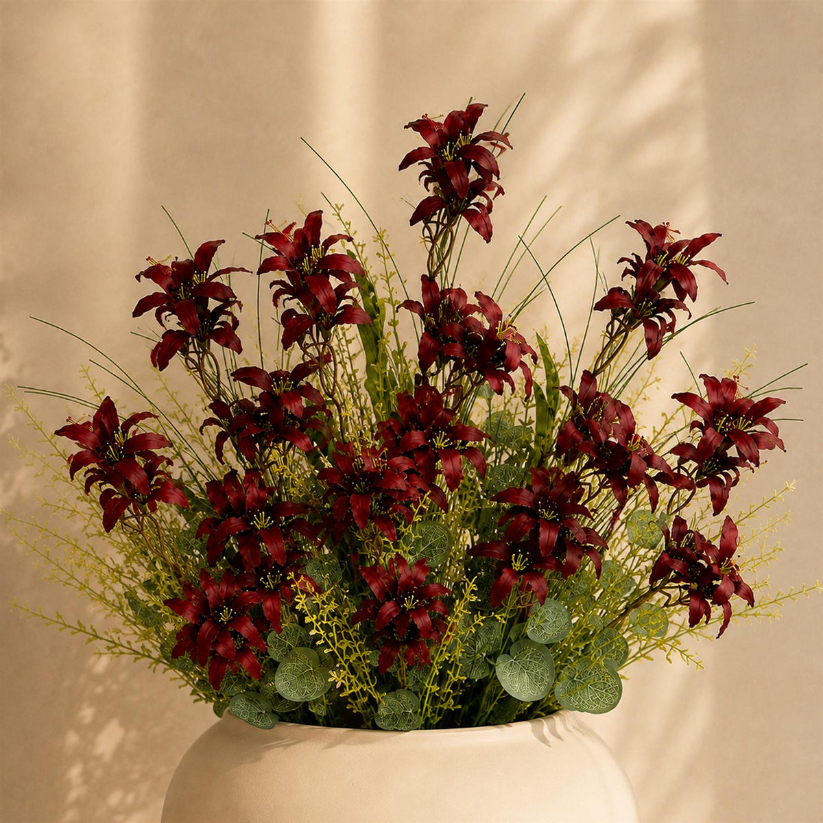 Pack of 6 x 50cm Artificial Burgundy Lily Wildflower Bouquets