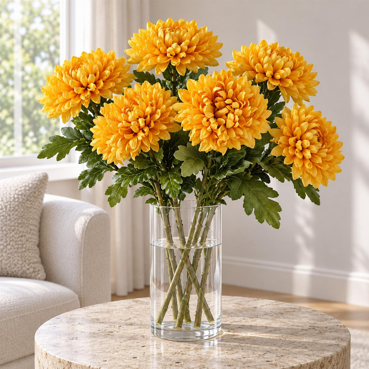 Pack of 6 x 75cm Extra Large Reflex Chrysanthemum - Gold