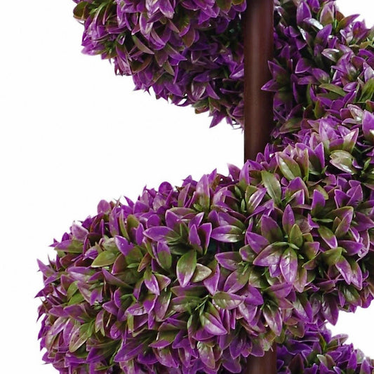 90cm Artificial Pair of Purple Leaf Spiral Topiary Trees with Planters