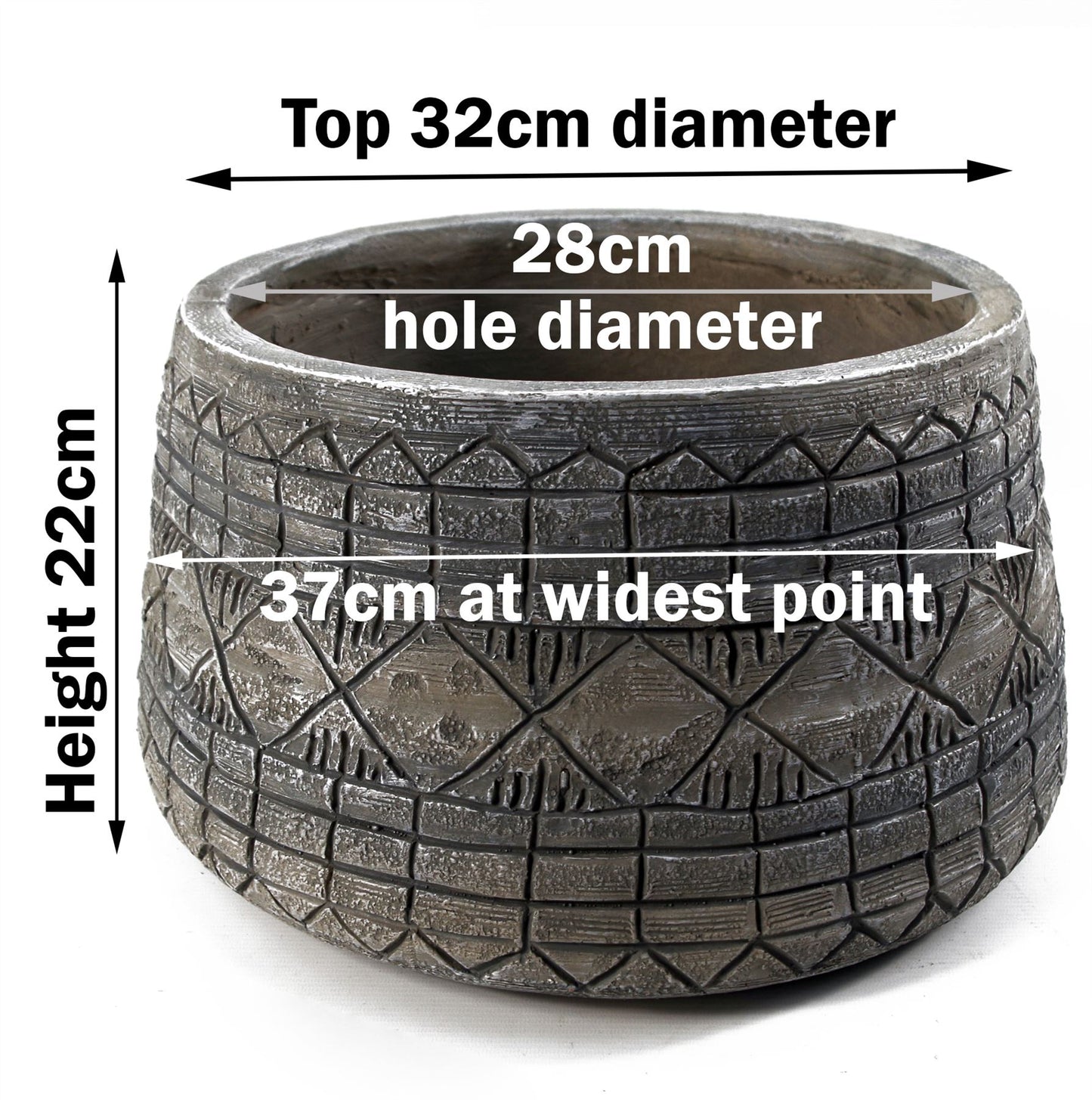 x 37cm Large Grey Gliese Embossed Planter 22cm