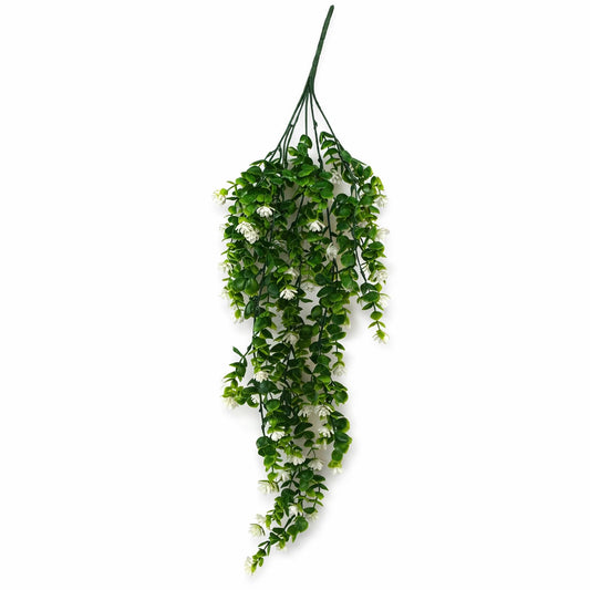 70cm Artificial Trailing Green White Flowering Hanging Plant Foliage