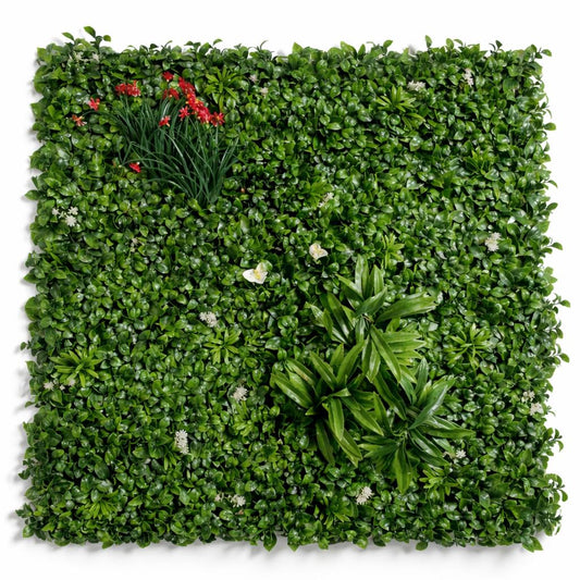 100cm Artificial Mixed Foliage Green Wall Panel Floral Detail Wall