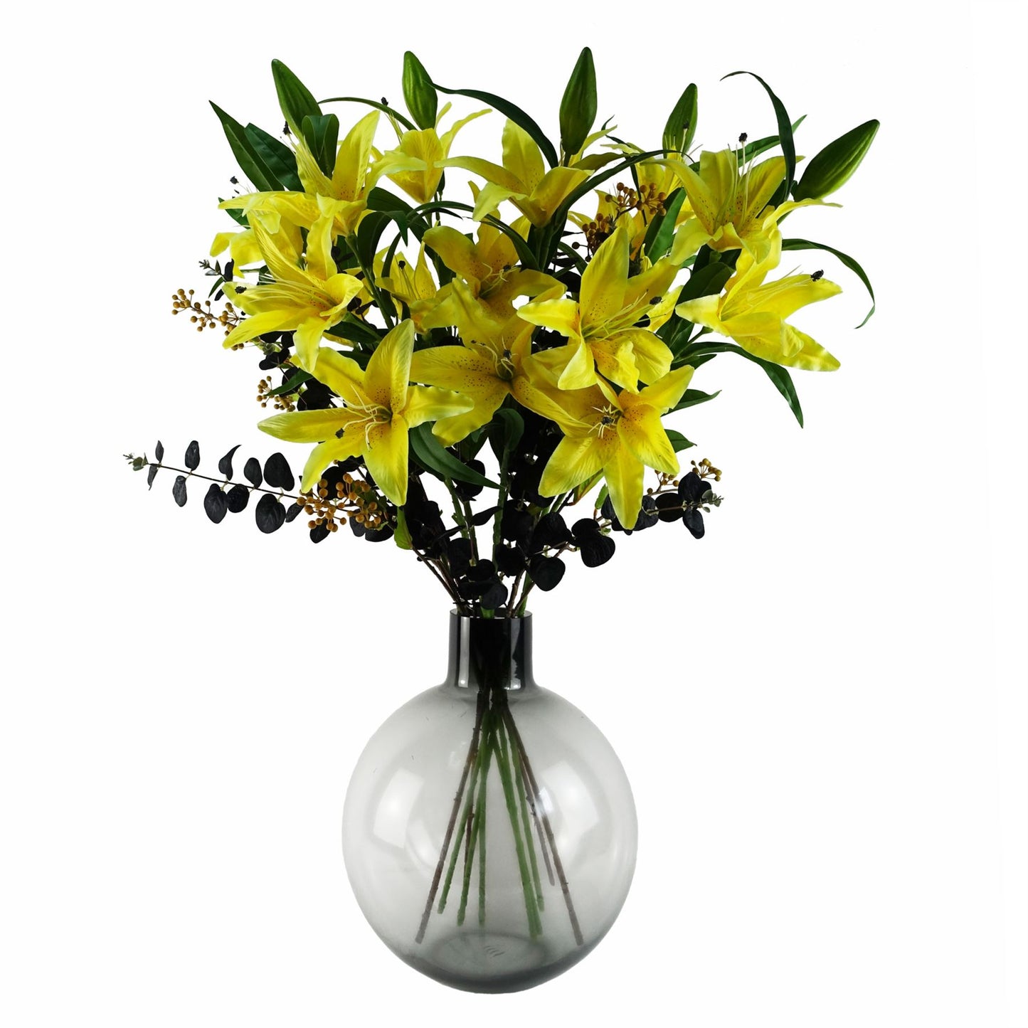 100cm Artificial Large Yellow Lily Stem 3 Flowers