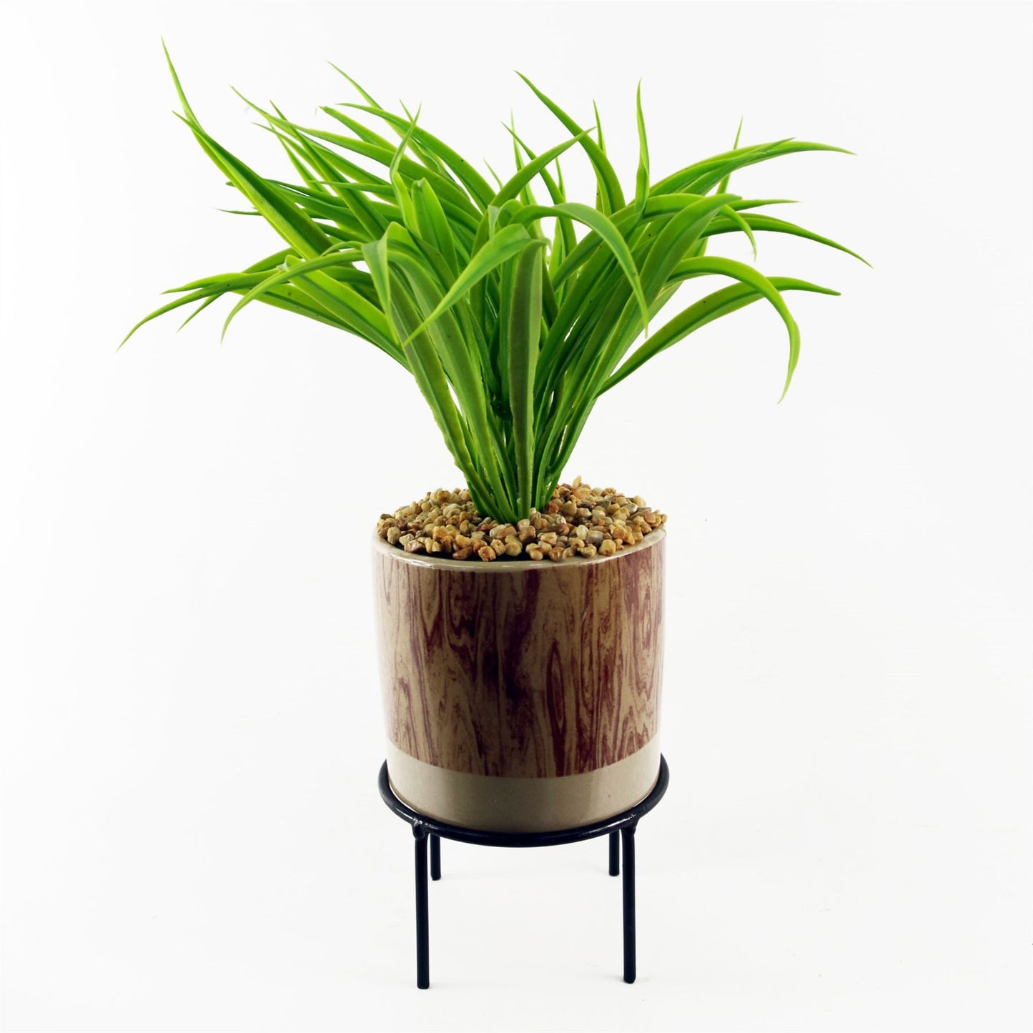 35cm Artificial Grass with Ceramic Planter Metal Stand