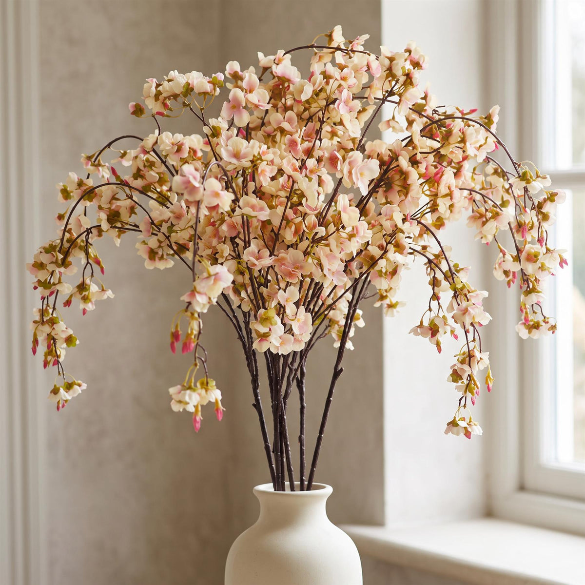 Pack of 6 x 110cm Natural Pink Trailing Cherry Blossom Stem Artificial