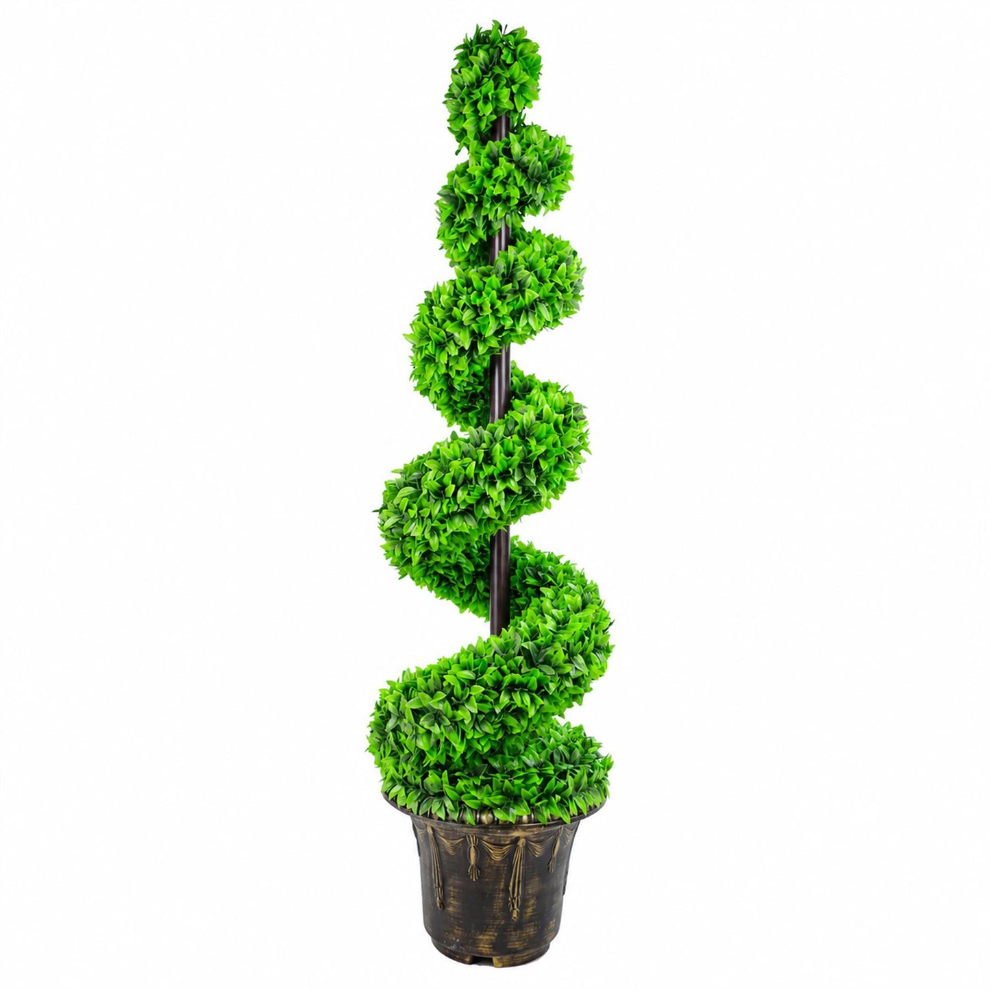 120cm Artificial Green Large Leaf Spiral with Decorative Planter