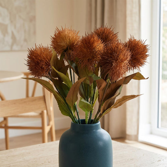 Pack of 6 x 70cm Globe Thistle Yellow Ball Artificial Flower Stem