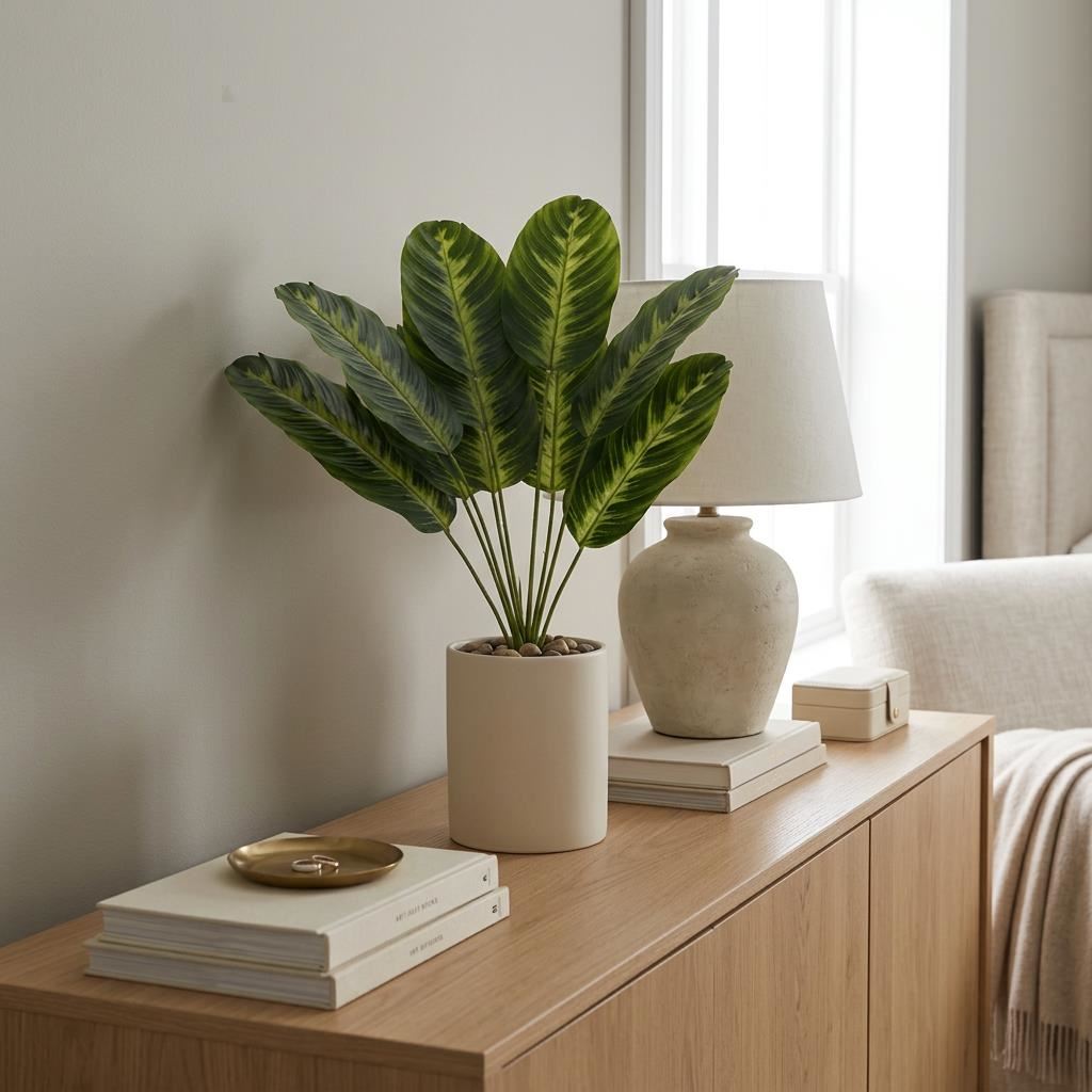 Pack of 6 x 65cm Artificial Dieffenbachia Style Stem Plant Large Faux Green Foliage Arrangement