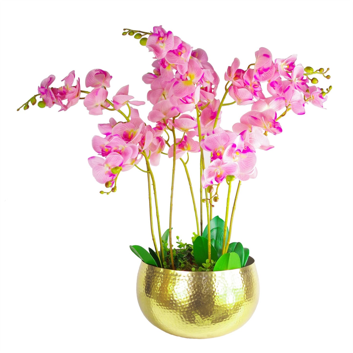 Leaf Metal Bowl Planter 32 x 20cm Hammered Gold Colour Straight Edge