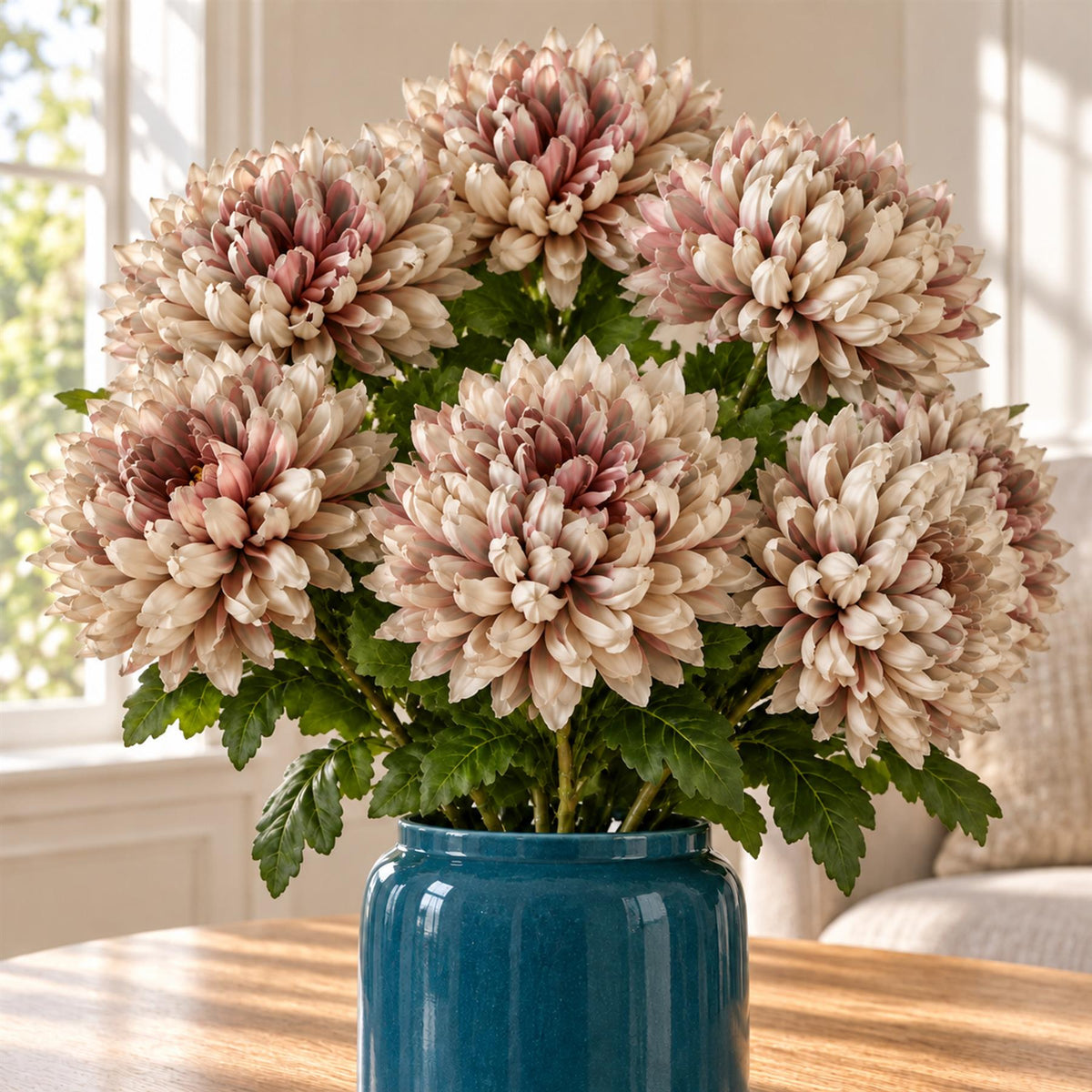 Pack of 6 x 75cm Extra Large Reflex Chrysanthemum - Mushroom