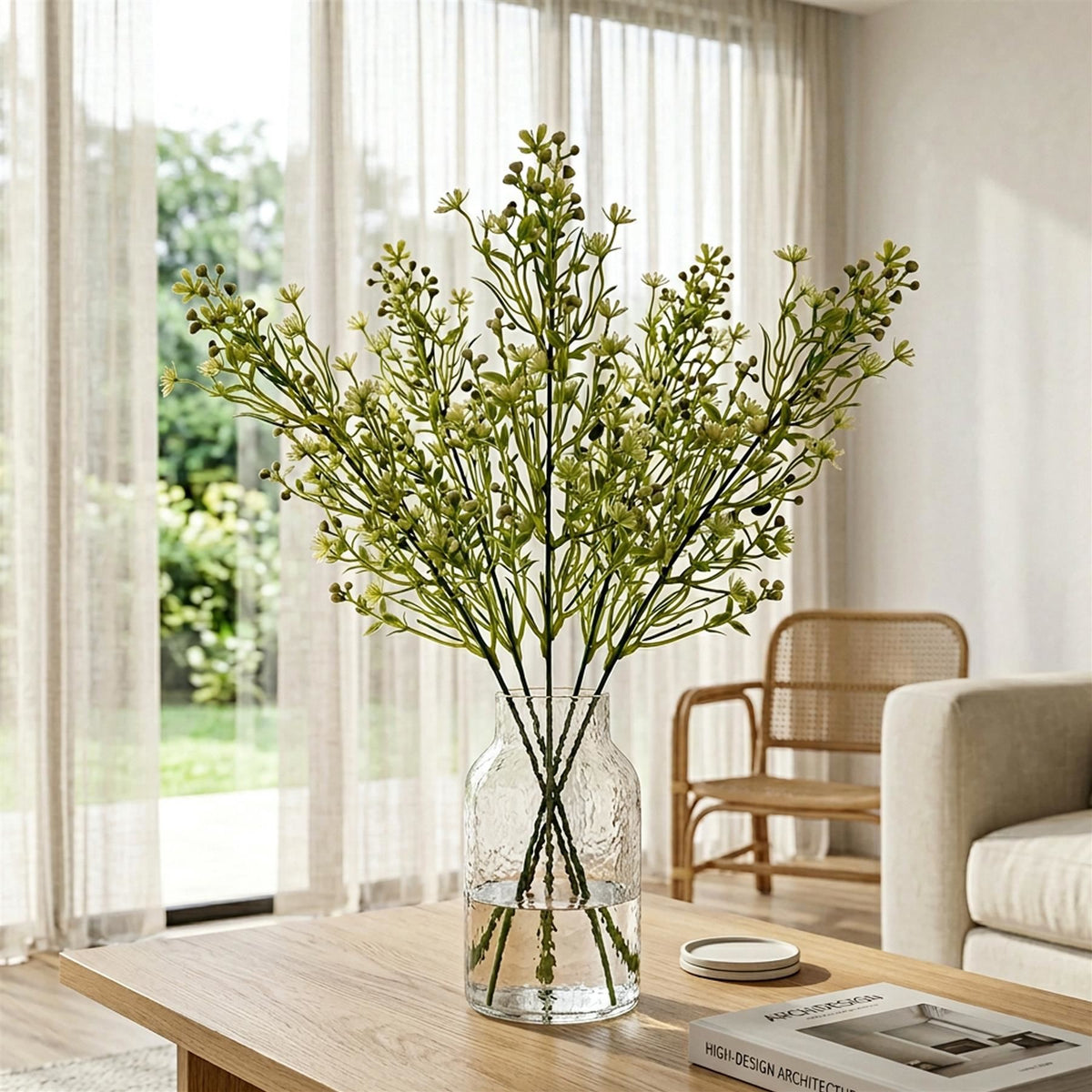 Pack of 6 x 48cm Artificial Wild Berry Blossom Spray Stem Faux Green Floral Filler