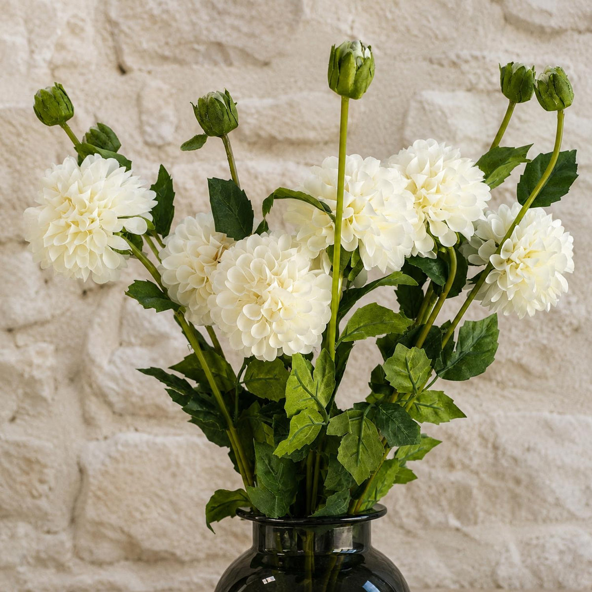 Pack of 6 x 75cm Artificial Dahlia PomPom Flower Stem Cream