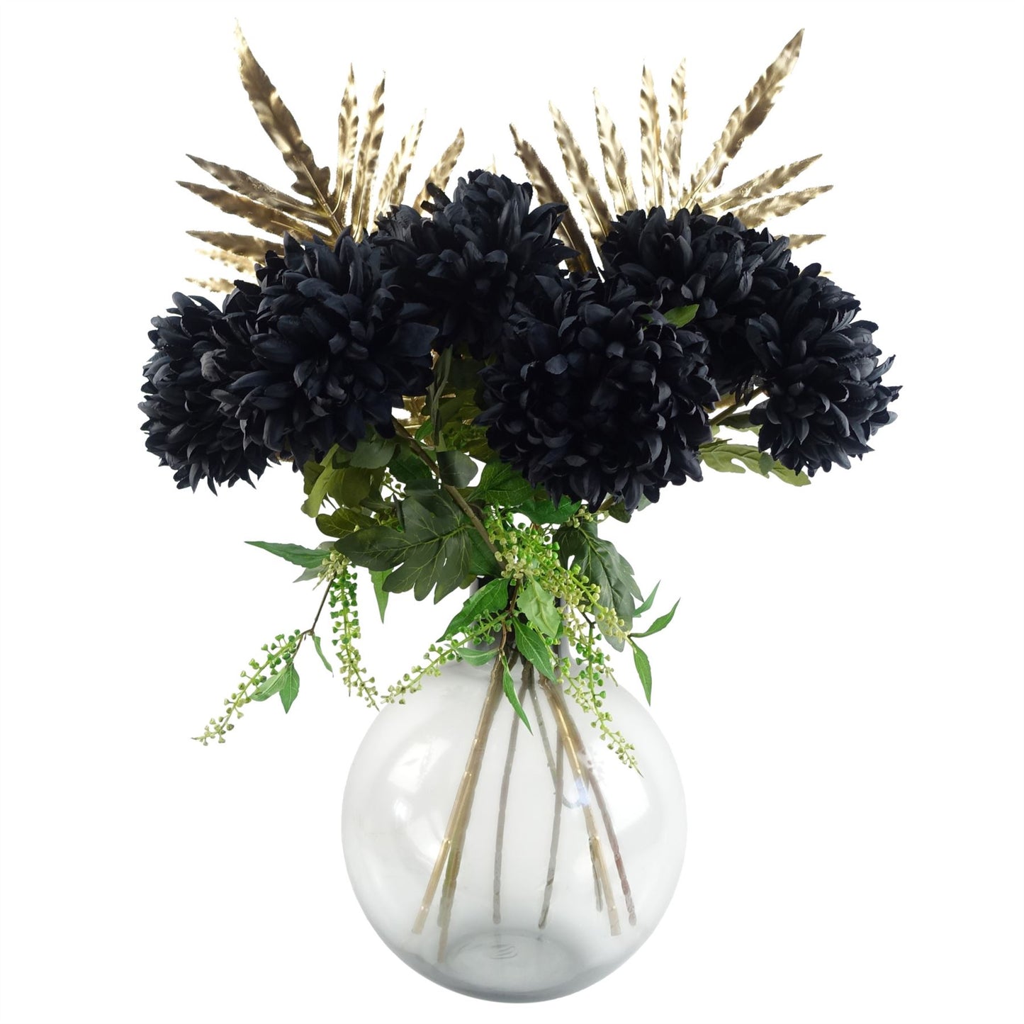 95cm Artificial Black Chrysanthemum Bundle Glass Ball Vase