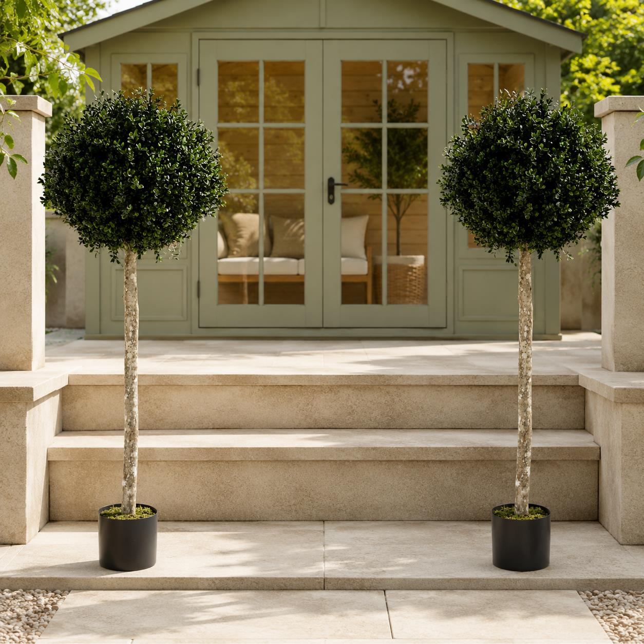 Artificial 140cm Pair of Buxus Ball Tree UV Resistant Outdoor Topiary – image 5