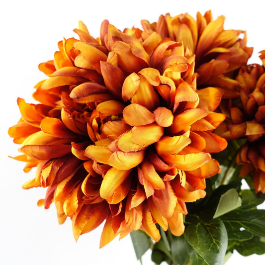 80cm Artificial Orange Chrysanthemum Foliage and Glass Vase