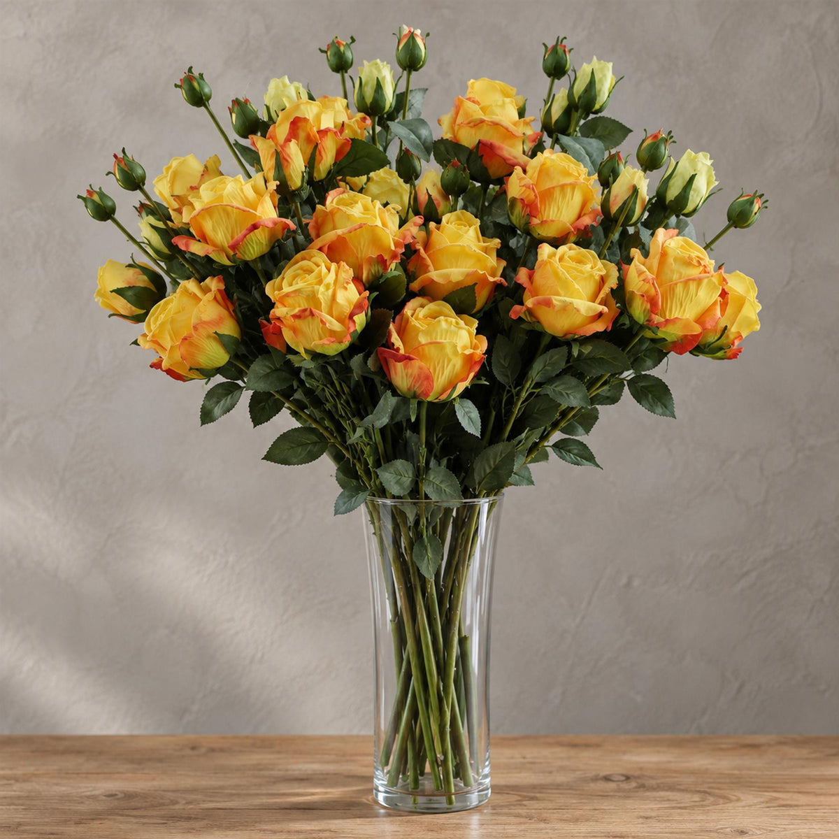 6 x 60cm Yellow Rose Artificial Flower Sprays - 24 Flowers 18 Buds