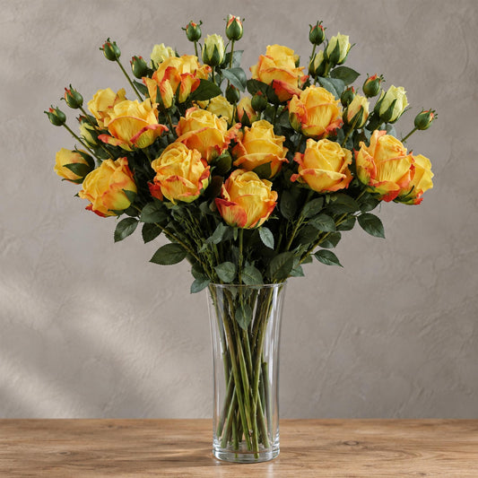 6 x 60cm Yellow Rose Artificial Flower Sprays - 24 Flowers 18 Buds