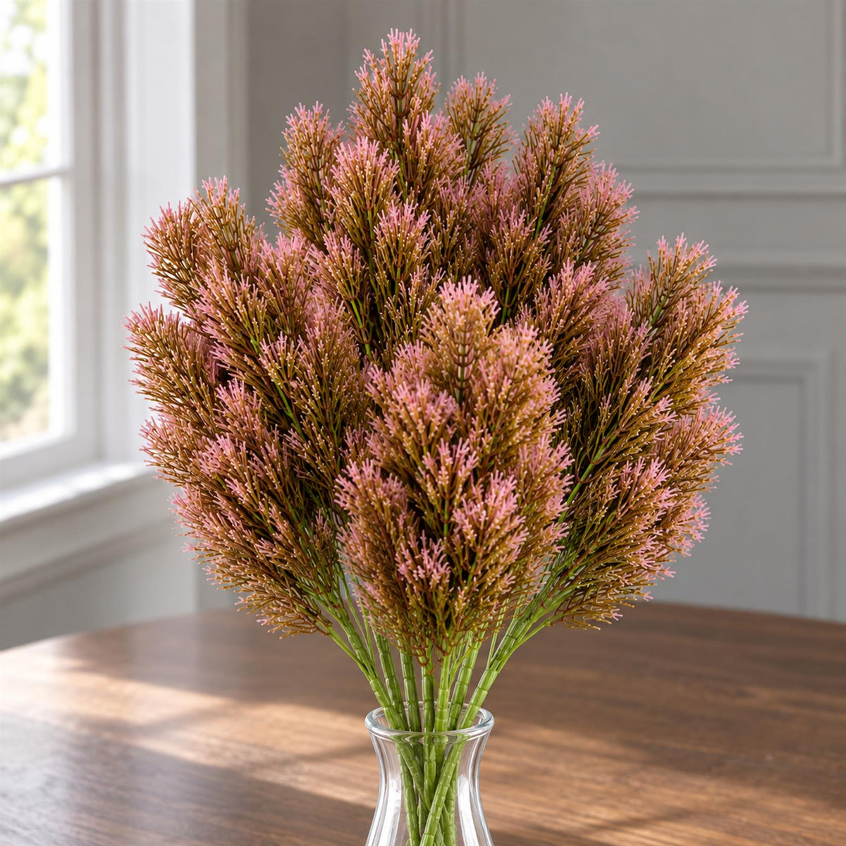 Pack of 6 x 75cm Artificial Pink Heather Fern Bush Stem