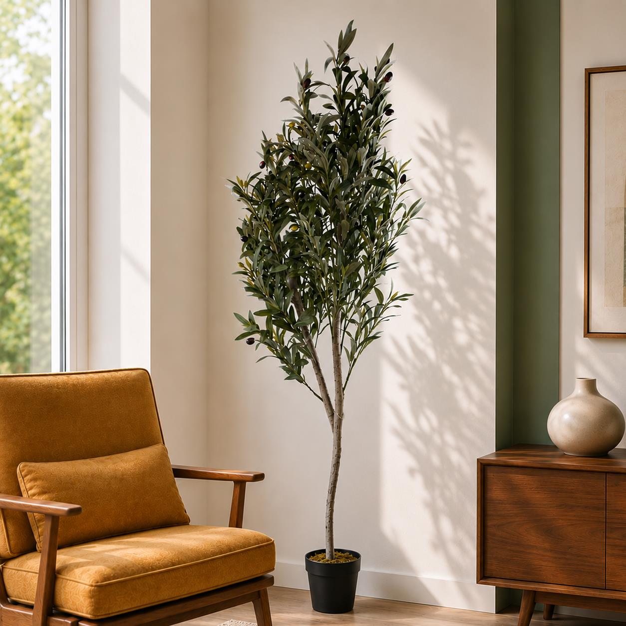 180cm Artificial Natural Look Olive Tree with Wooden Trunk – image 7