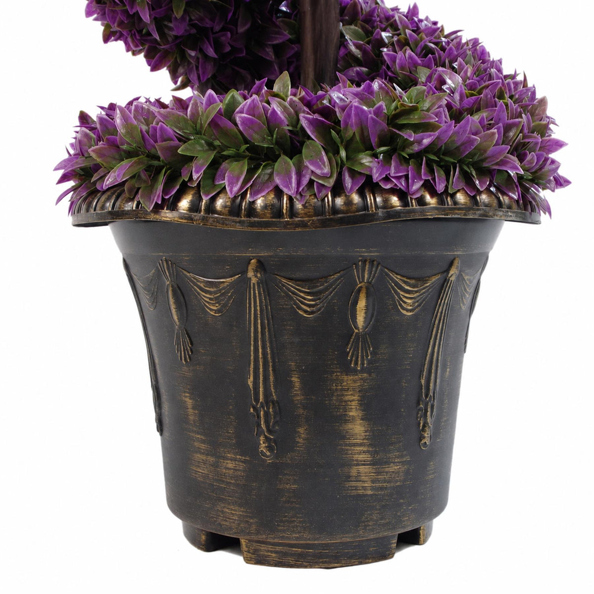 120cm Artificial Pair of Purple Leaf Spiral Topiary Trees Planters