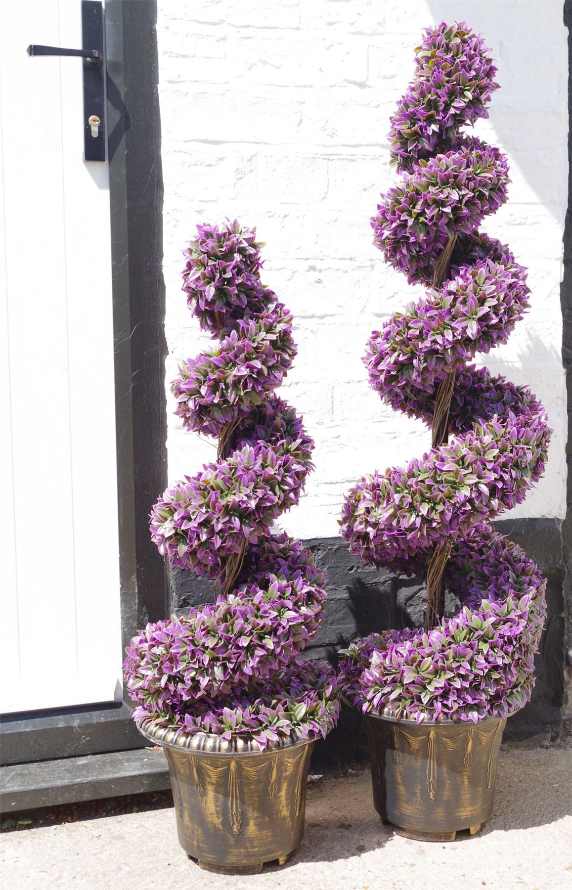 120cm Artificial Pair of Purple Leaf Spiral Topiary Trees Planters