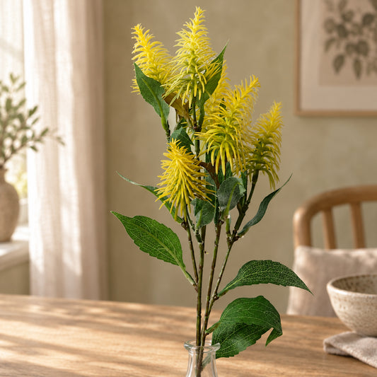 55cm Artificial Callistemon Pallidus Yellow Bottle Brush Stem