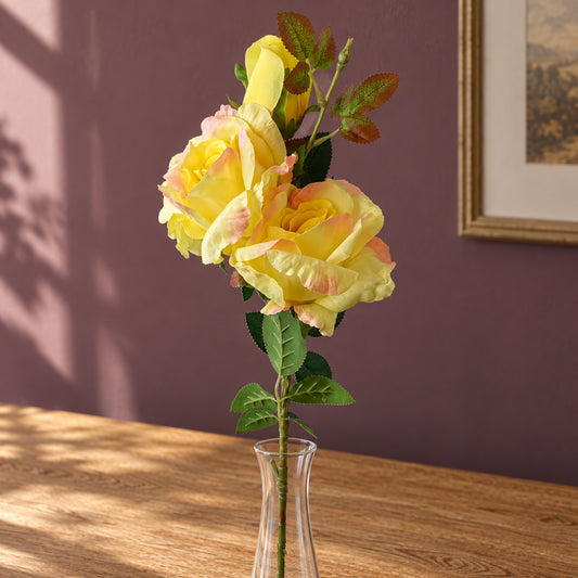 80cm Artificial Yellow Rose Stem 3 flowers